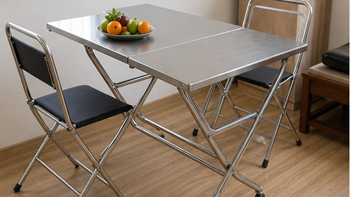 bàn ăn inox xếp gọn trong nhà nhỏ