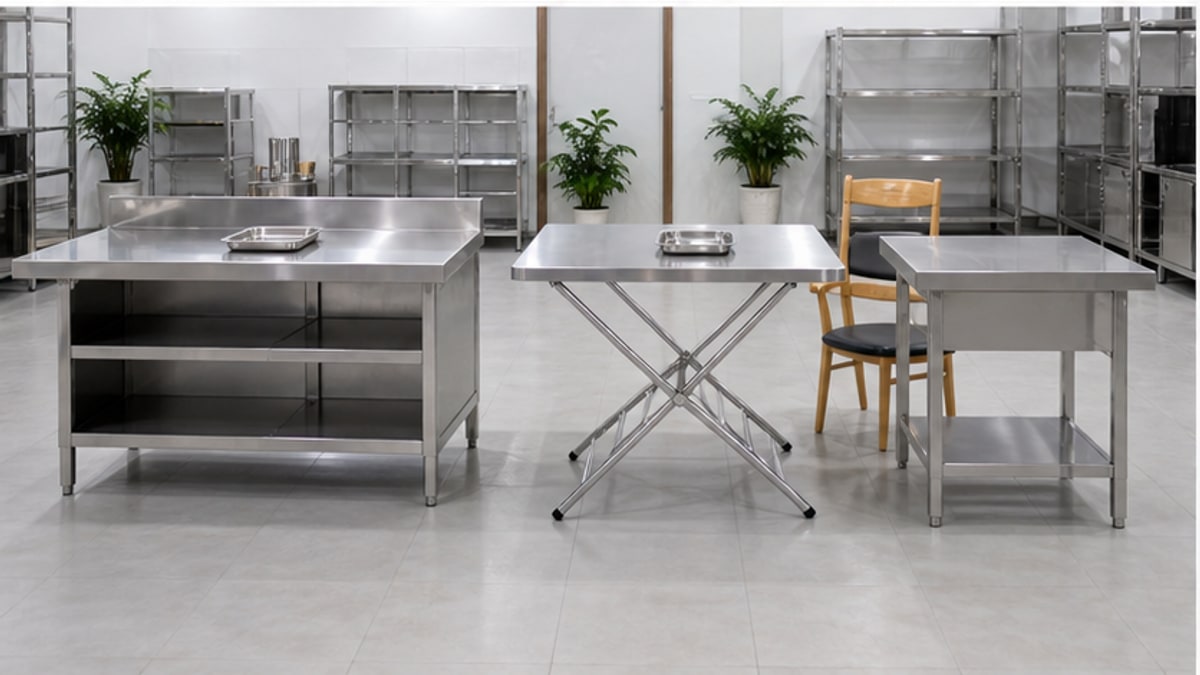 so sánh bàn bán hàng inox cố định và bàn inox xếp