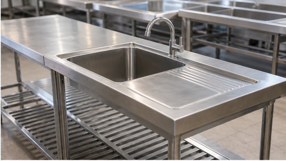 Cận cảnh chậu rửa và mặt bàn bếp chậu rửa inox
