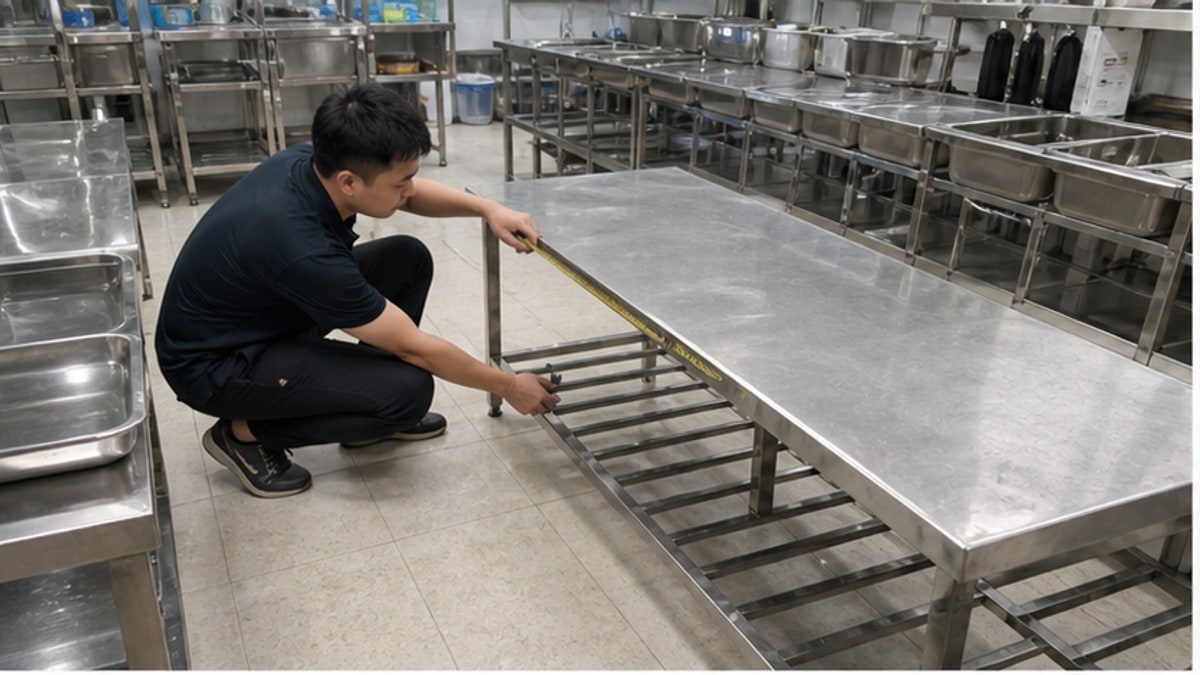 Đo kích thước bàn bếp inox cũ thanh lý trước khi mua