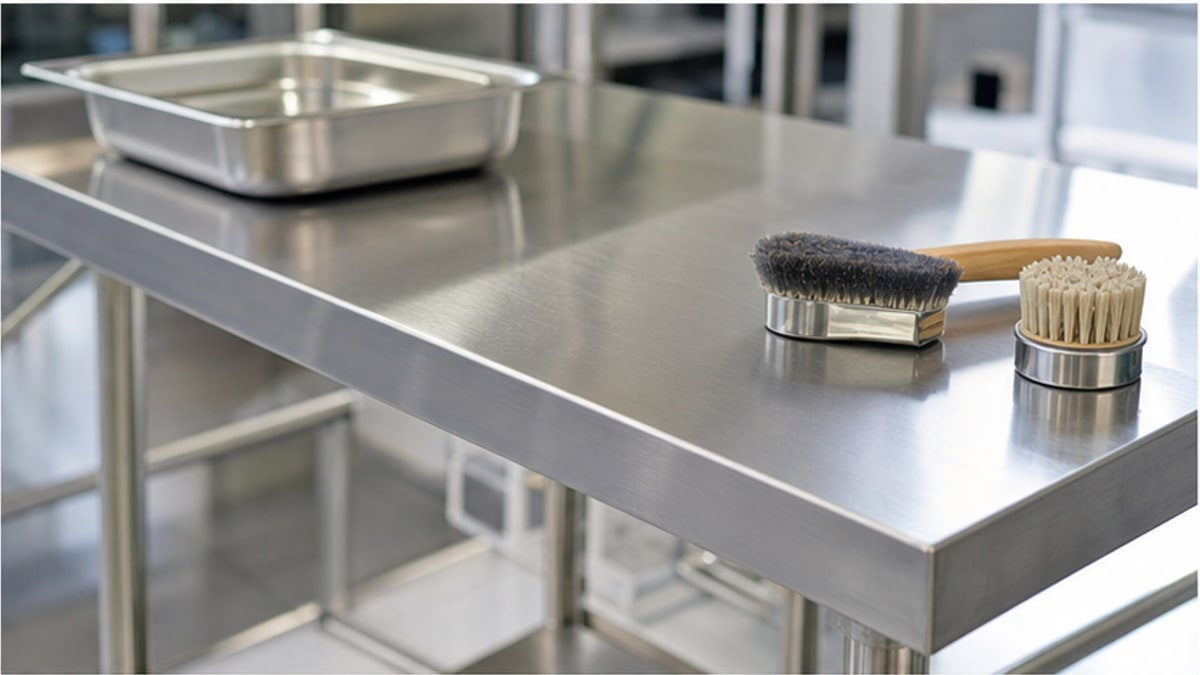 Cận cảnh mặt bàn chải inox và chi tiết gia công inox
