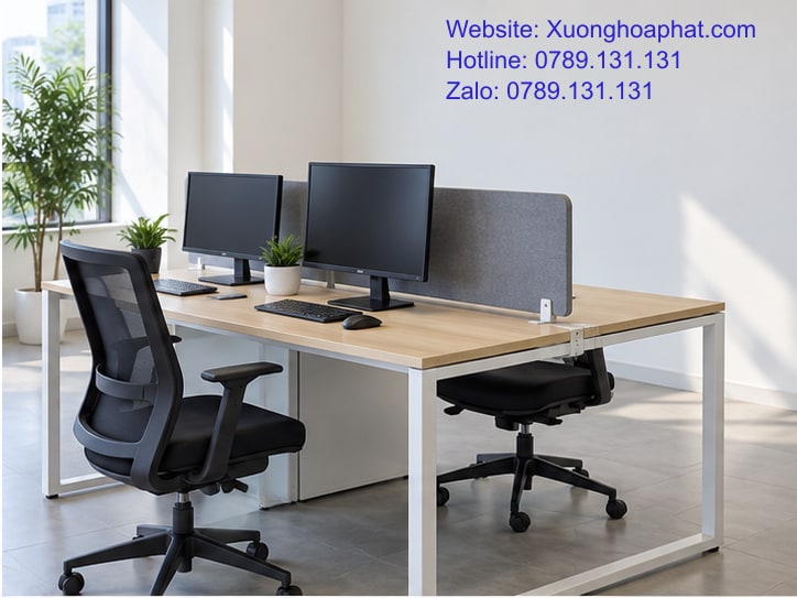 Bàn Chân Sắt Và Bàn Liền Vách Ngăn: Chia Chỗ Theo Việc 3 Vách giữa bàn chân sắt với màn hình ở vị trí làm việc.