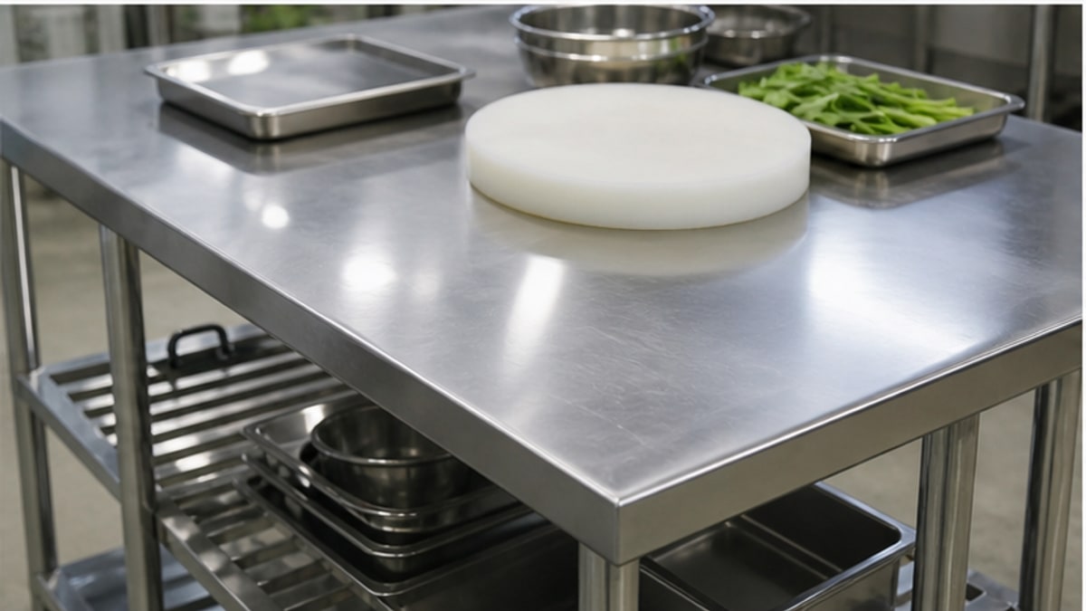 mặt bàn chặt inox sạch dễ vệ sinh trong bếp sáng