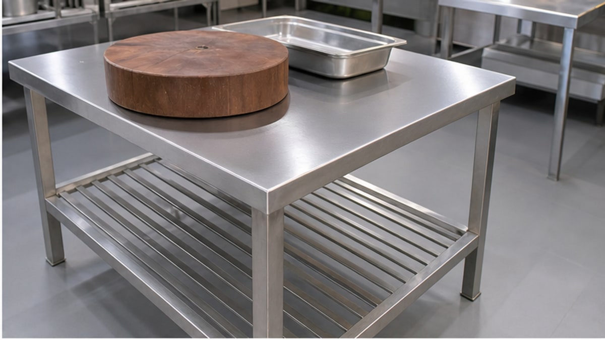 Cận cảnh bàn chặt inox chắc cho bếp sơ chế