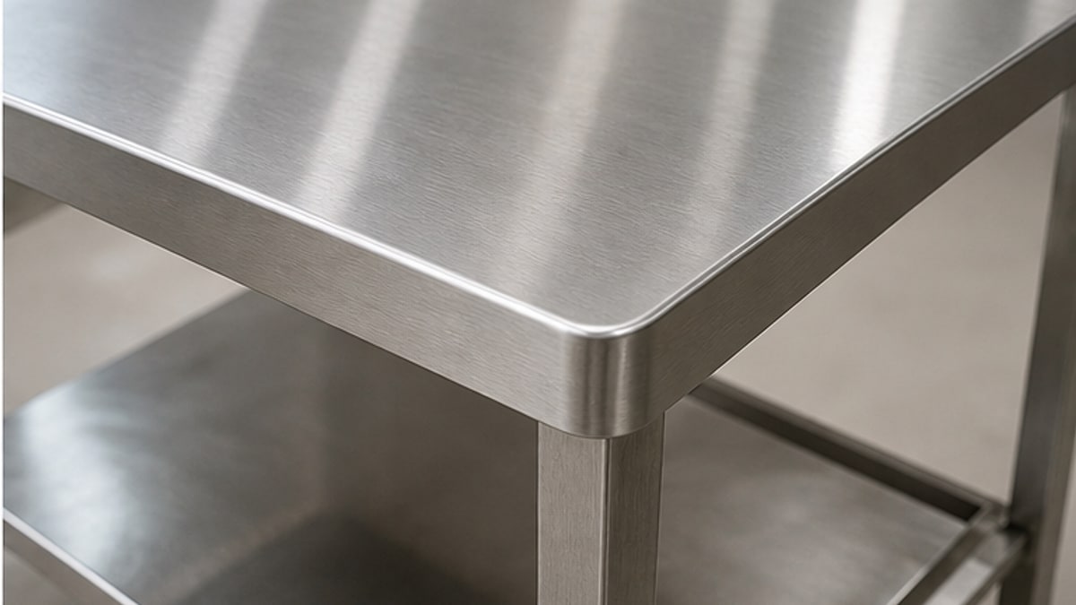 Cận cảnh mặt bàn chế biến thực phẩm inox sạch dễ lau