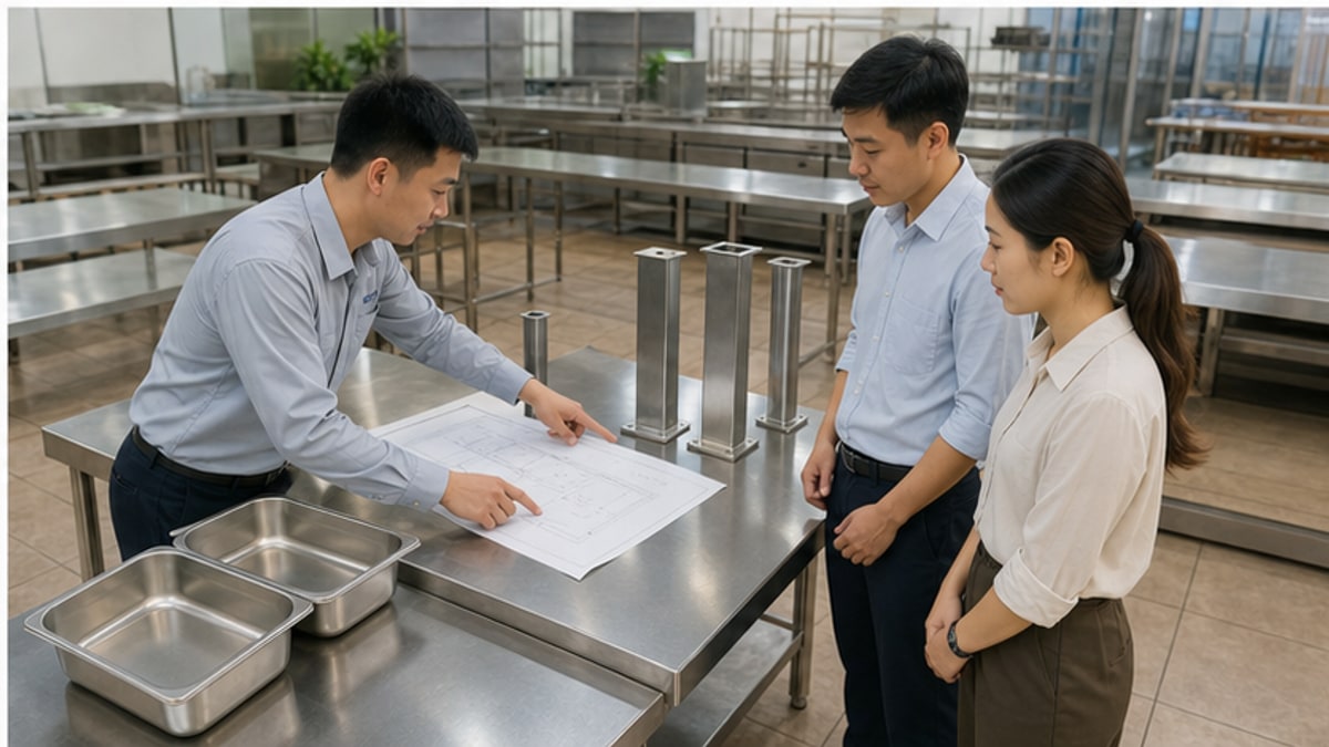 Tư vấn chọn bàn chia thức ăn inox theo mặt bằng