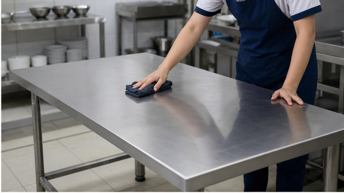 kiểm tra mặt bàn chữ nhật inox và khung chân