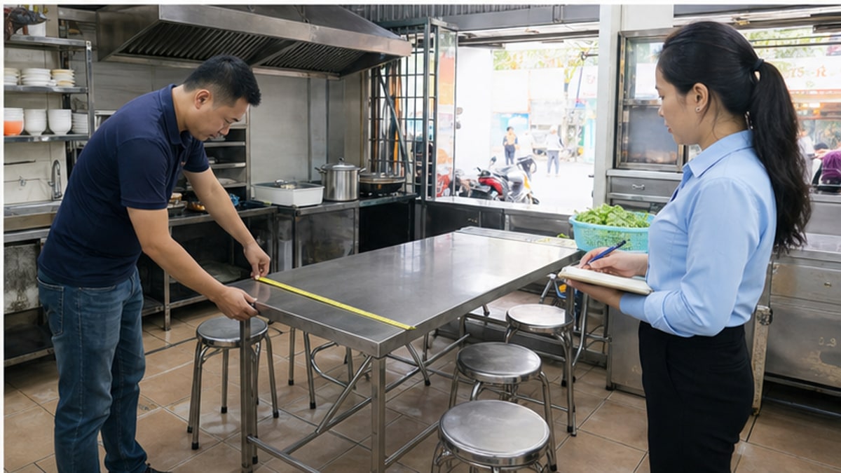 đo vị trí đặt bàn chữ nhật inox trước khi mua