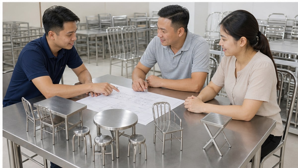 tư vấn chọn bàn ghế inox tphcm theo mặt bằng