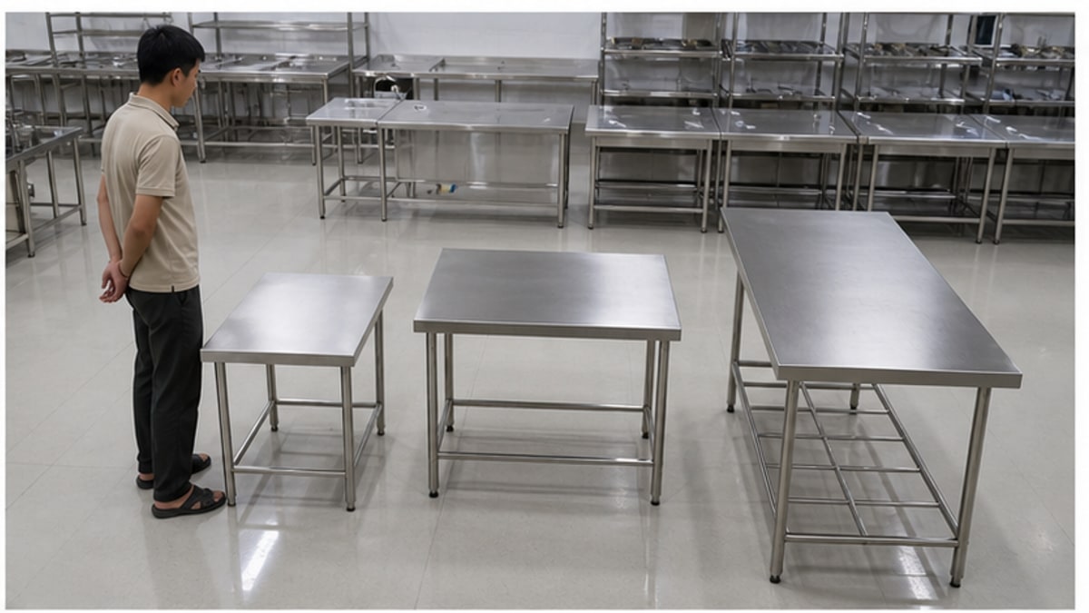 Bàn Inox 304 1m2: Kiểm Tra Kích Thước Trước Khi Đặt 3 so sánh bàn inox 304 1m2 với bàn nhỏ và bàn 1m4