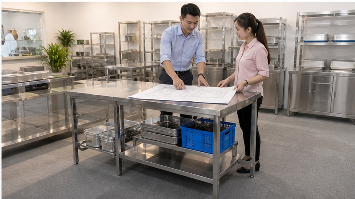 tư vấn chọn bàn inox bán hàng theo mặt bằng