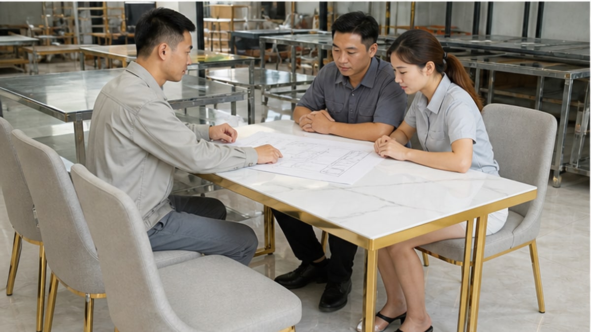 tư vấn chọn bàn inox mạ vàng theo mặt bằng