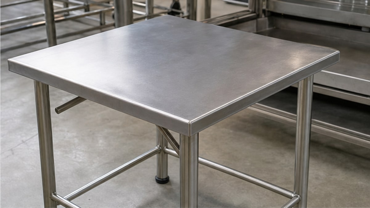 Cận cảnh kiểm tra bàn inox vuông thanh lý