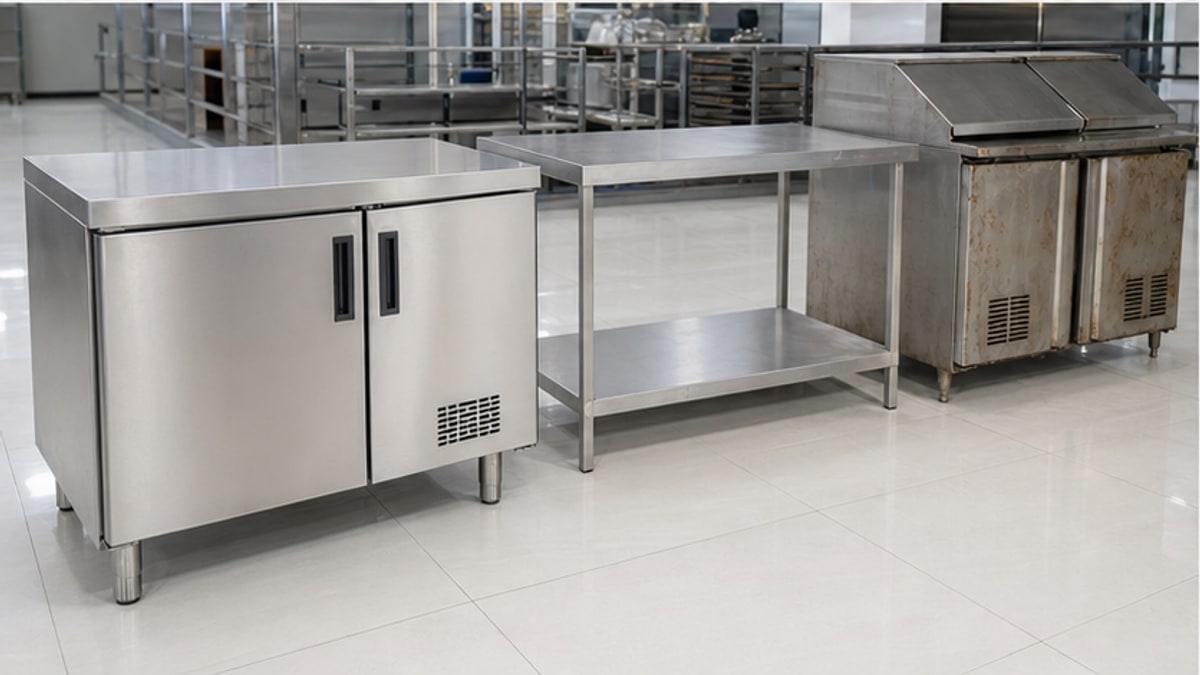 So sánh bàn lạnh 2 cánh inox mới và lựa chọn thanh lý