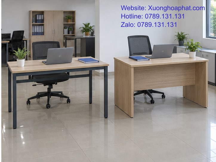 Bàn Sắt Hay Bàn Gỗ Công Nghiệp: So Từ Khung Đến Mặt 5 Hai cấu hình bàn văn phòng được bố trí đồ dùng tương đương