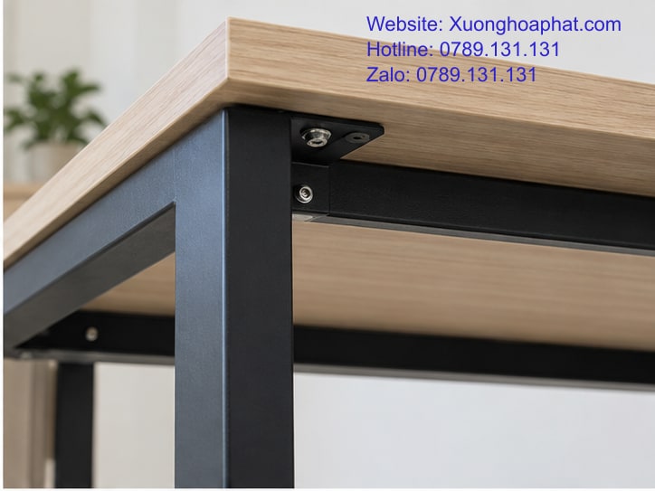 Bàn Sắt Hòa Phát Là Gì? Hiểu Tên Gọi, Đọc Đúng Cấu Tạo 3 Chi tiết khung thép và liên kết dưới mặt bàn làm việc
