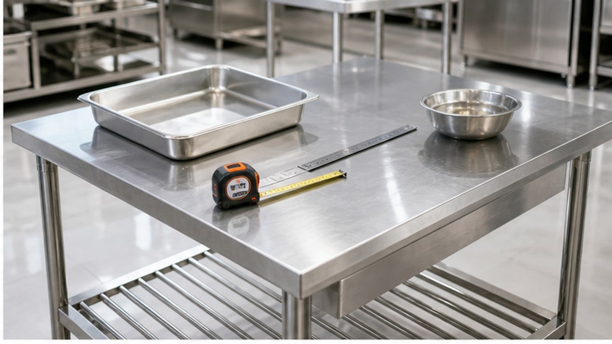 Kiểm tra kích thước và kệ dưới của bàn soạn inox