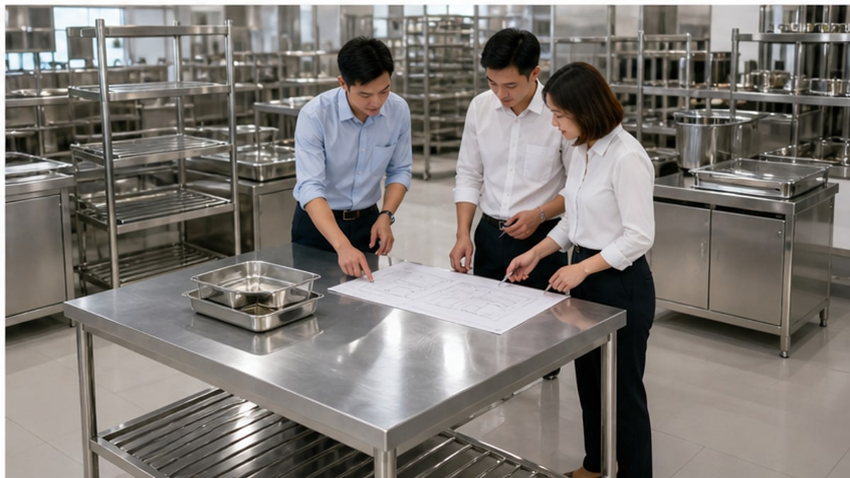 Tư vấn chọn bàn soạn inox theo mặt bằng thực tế