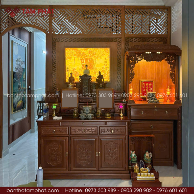Chi Tiết Bàn Thờ Phật Bằng Gỗ Tâm Phát