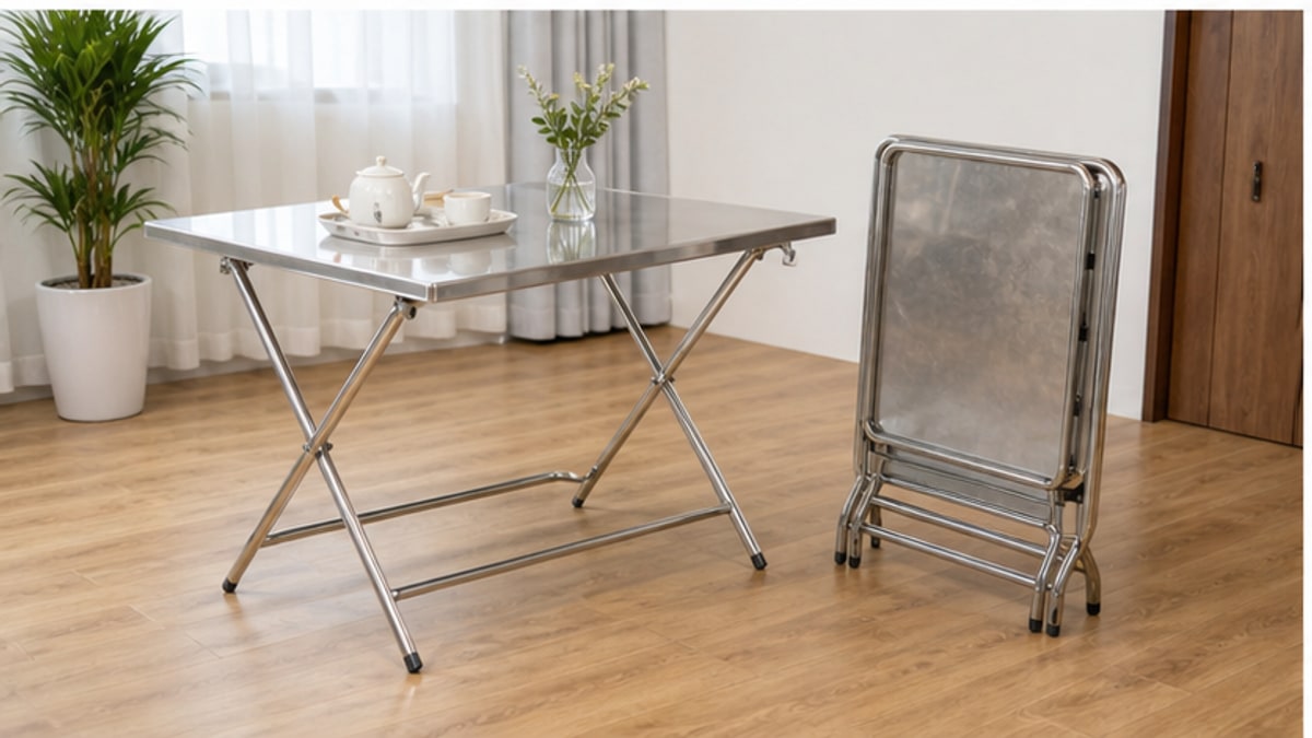 Bàn xếp inox dùng linh hoạt trong không gian nhỏ