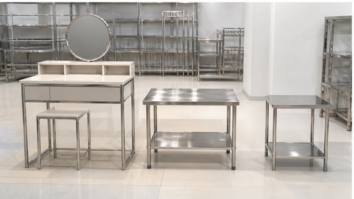 So sánh bàn trang điểm chân inox và bàn inox thấp
