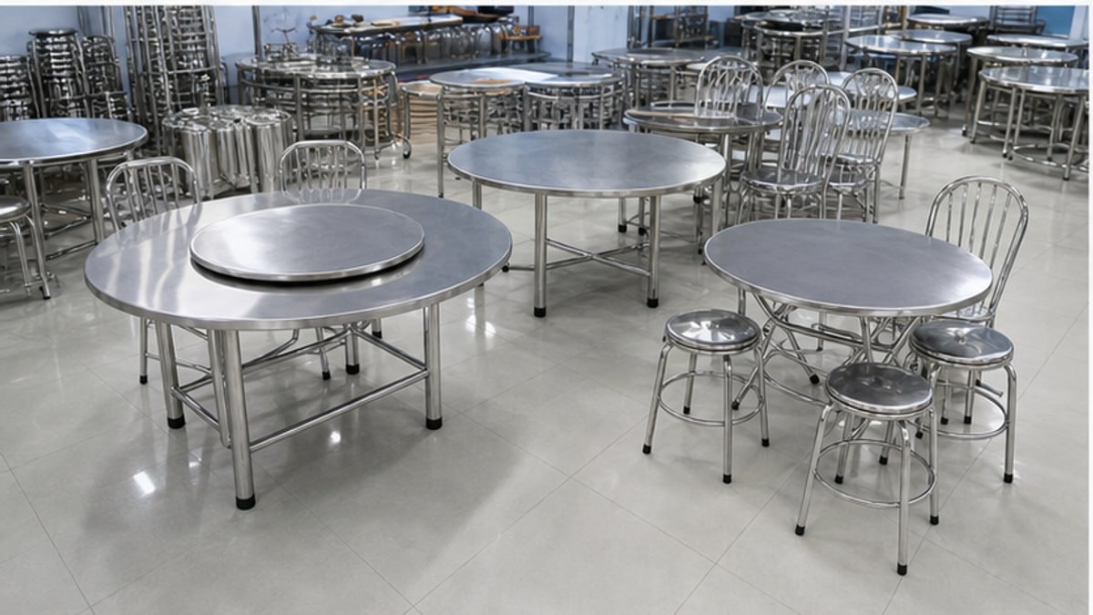 So sánh bàn tròn xoay inox và bộ bàn ghế inox tròn