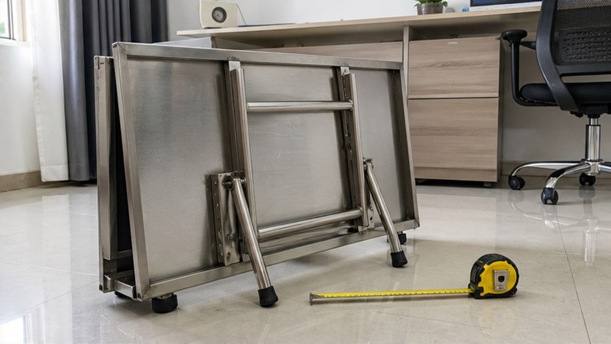 Chi tiết chân và khớp gấp của bàn xếp inox