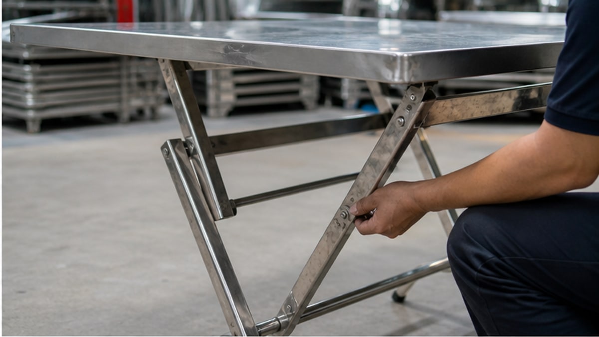 Kiểm tra khớp gấp của bàn xếp inox cũ