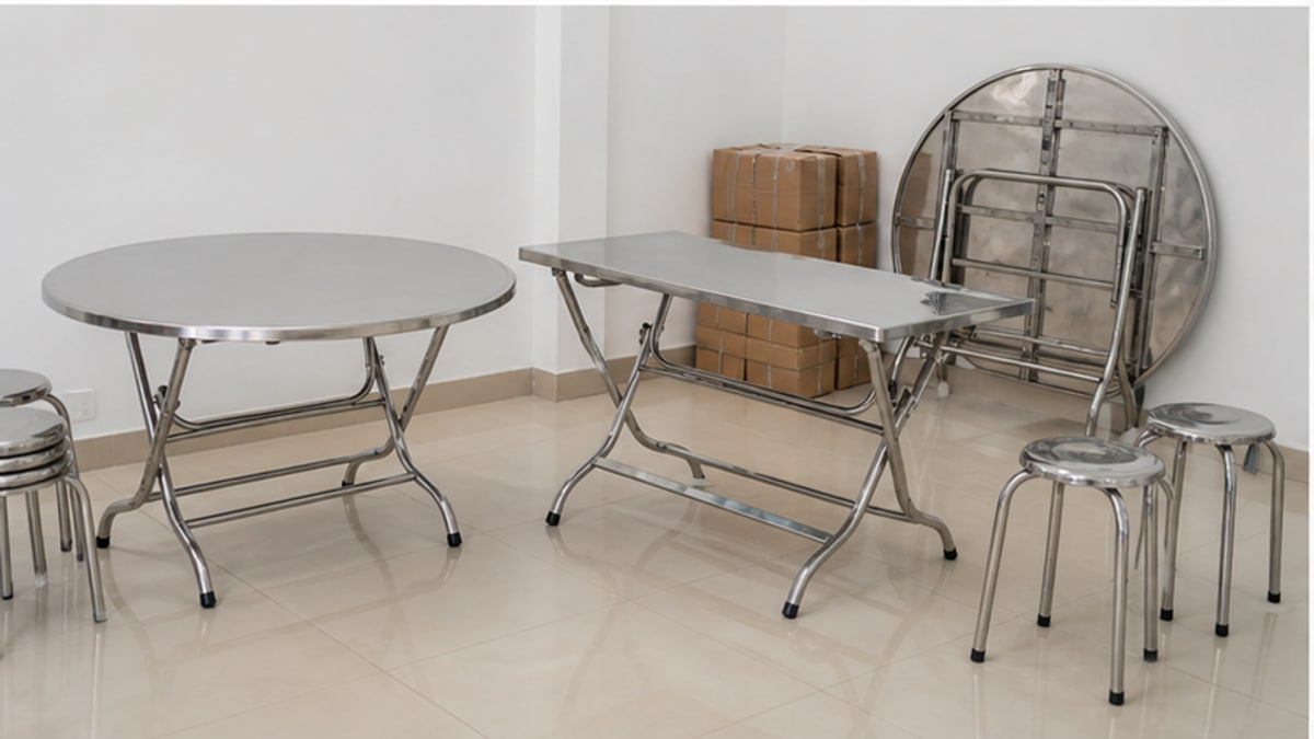 Các kiểu bàn xếp inox cũ cho nhiều không gian