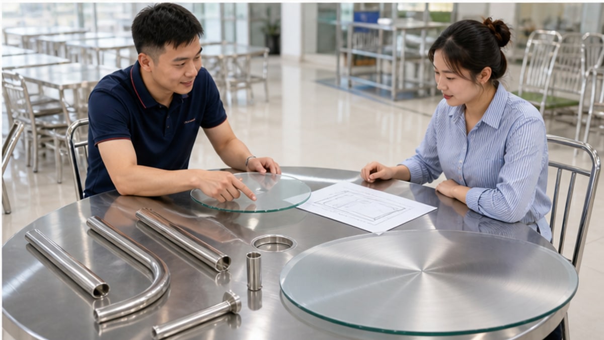 Tư vấn chọn bàn xoay inox tại showroom inox