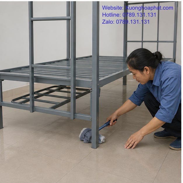 Vệ sinh vùng chân giường sắt quân đội