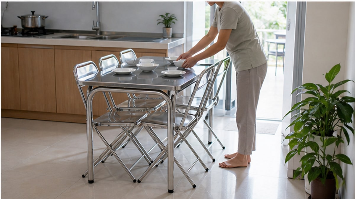 Bộ Bàn Ghế Inox Chữ Nhật: So Sánh Kiểu Dáng Và Công Năng 5 Bộ bàn ghế inox chữ nhật dùng cho bữa ăn gia đình