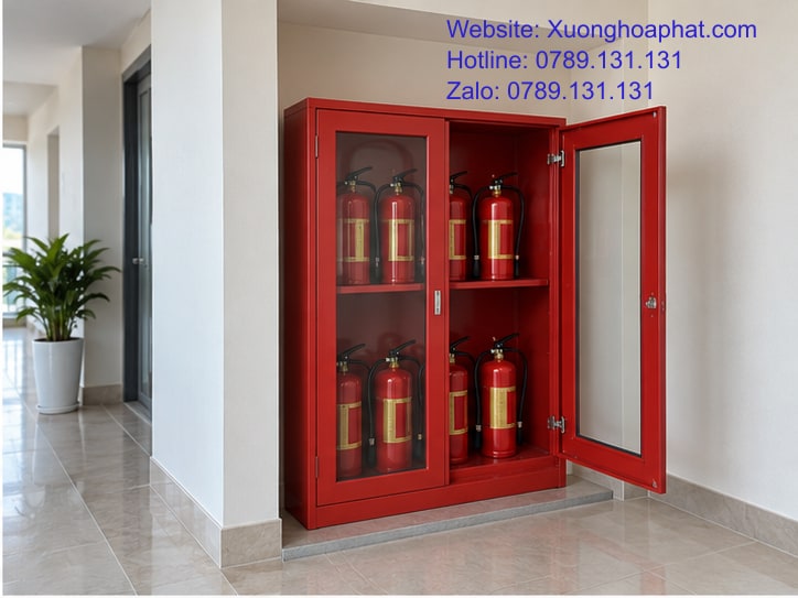 Bố Trí Tủ PCCC Đúng Chuẩn Khi Thay Đổi Nội Thất Cơ Sở 3 Cánh tủ PCCC mở trong vùng thao tác không có vật cản