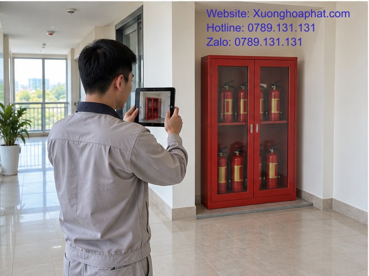 Bố Trí Tủ PCCC Đúng Chuẩn Khi Thay Đổi Nội Thất Cơ Sở 4 Nhân viên ghi nhận vị trí tủ PCCC và vùng xung quanh