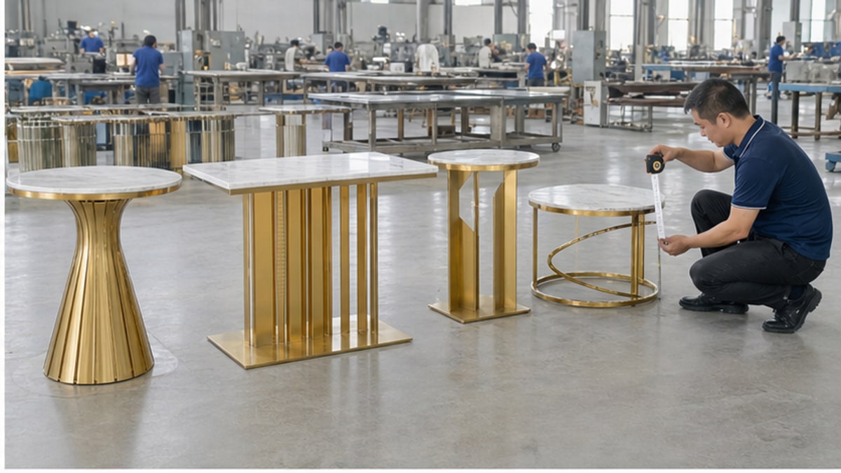 Chân Bàn Inox Mạ Vàng Cho Quán, Showroom Và Gia Đình 3 So sánh mẫu chân bàn inox mạ vàng với nhiều mặt bàn