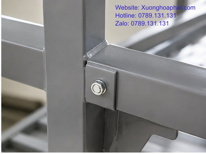 Chất Liệu Giường Sắt Quân Đội Gồm Những Gì? 3 Cận cảnh mối nối và sơn trên giường sắt quân đội