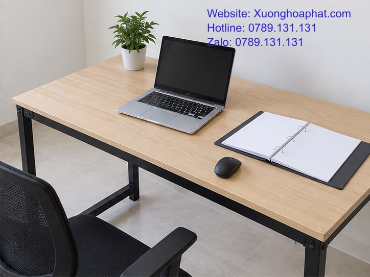 Chọn Bàn Sắt Văn Phòng Nhỏ Qua Phép Thử Diện Tích Sử Dụng 3 Mặt bàn sắt văn phòng với laptop và hồ sơ đang xử lý.
