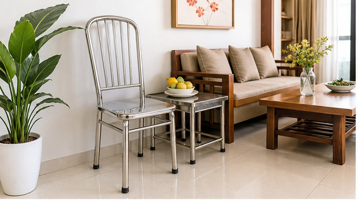 Ghế bàn thờ inox gọn trong không gian nhà sạch