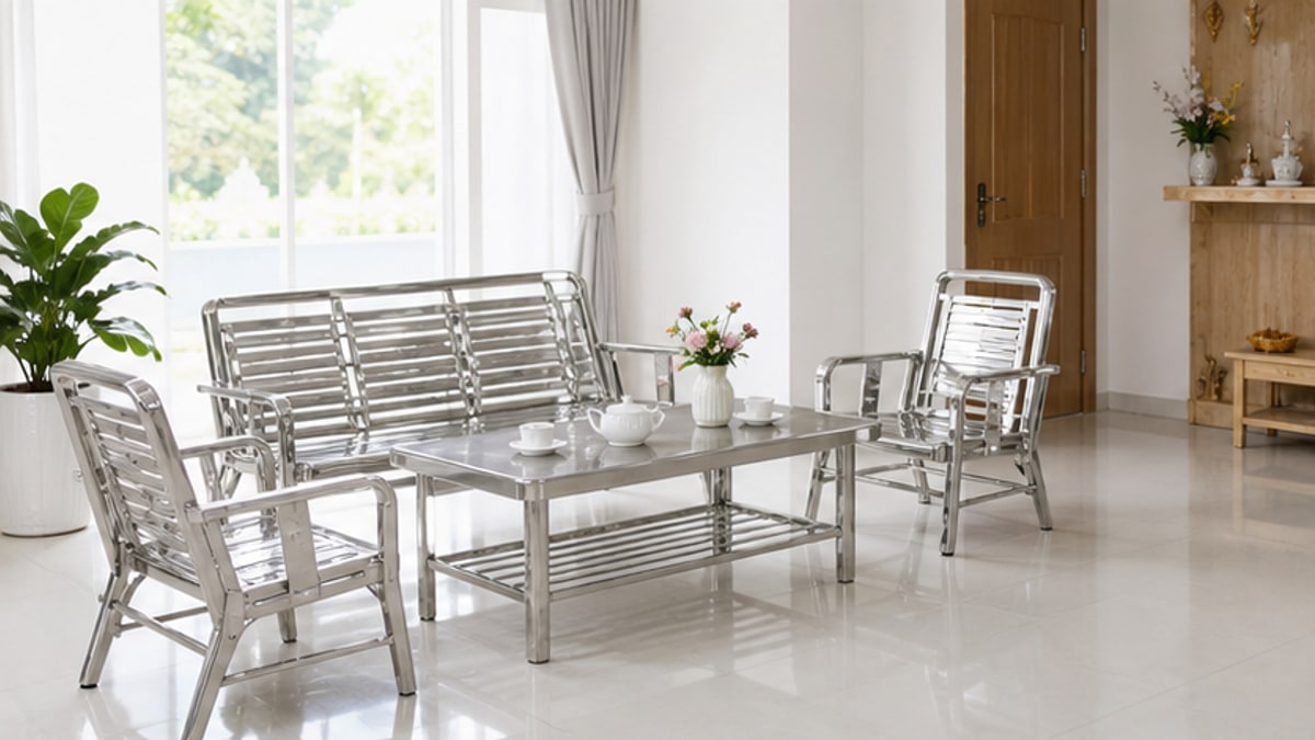 giá bộ bàn ghế inox phòng khách cho nhà ở gọn sáng