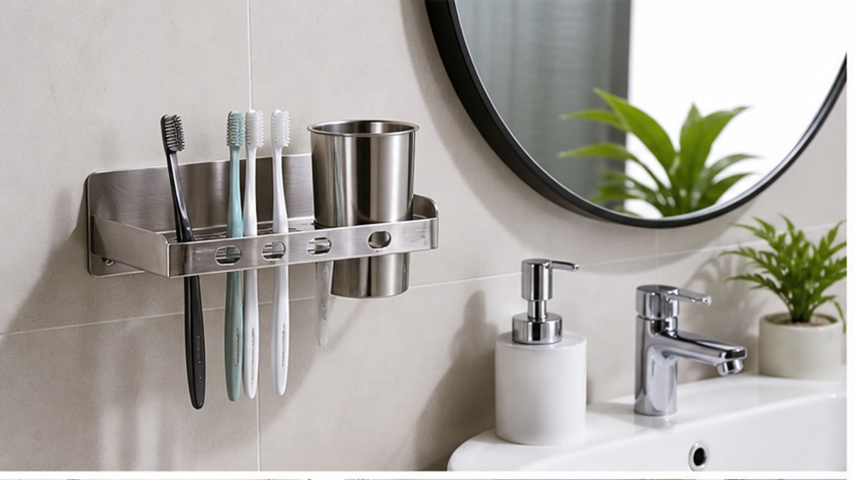 Giá treo bàn chải đánh răng inox trong phòng tắm gọn sạch