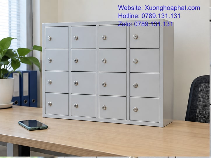 Giá Tủ Đựng Điện Thoại: Dự Trù Theo Khóa Và Tiện Ích 2 Tủ đựng điện thoại nhiều ô tại phòng hành chính.