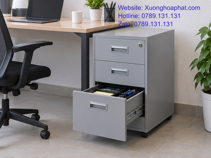 Tủ ngăn kéo sắt cạnh bàn để xem công năng trước khi hỏi giá