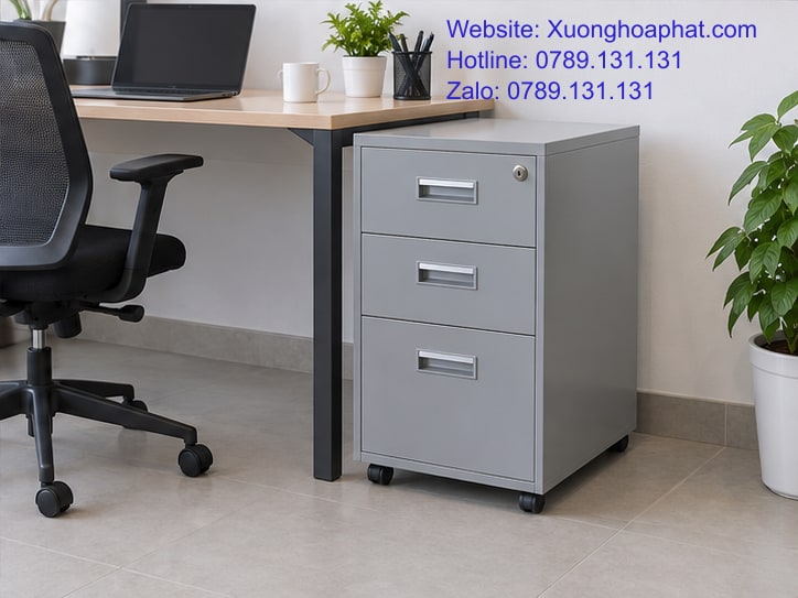 Khoảng thao tác quanh tủ ngăn kéo sắt tại bàn làm việc