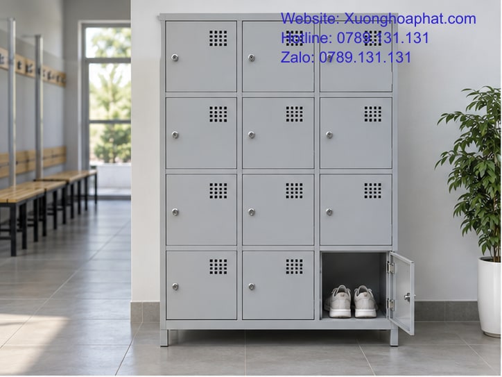 Giá Tủ Sắt Để Giày: Khoản Nào Cần Có Trong Báo Giá? 2 Tủ sắt để giày nhiều khoang tại khu thay giày.