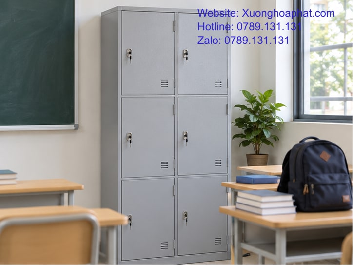Giá Tủ Sắt Học Sinh Sinh Viên: Tính Theo Chỗ Dùng Được 2 Tủ sắt học sinh cùng ba lô và sách để đối chiếu khoang chứa