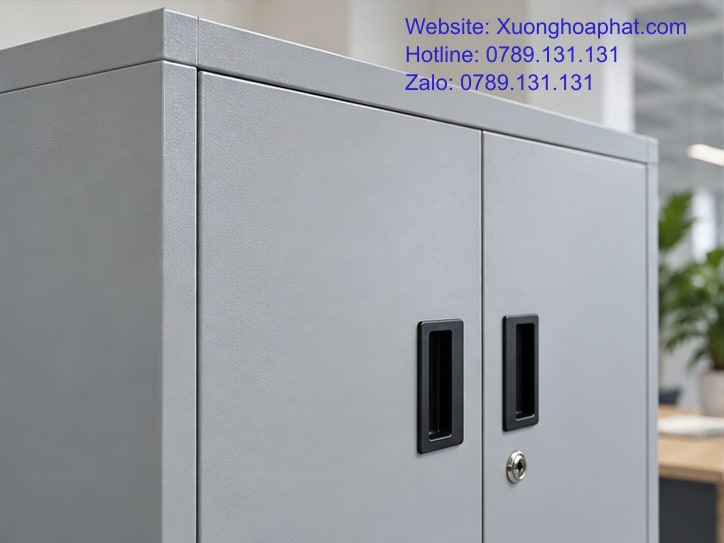 Giá Tủ Sắt Văn Phòng: Những Khoản Nào Đáng Đầu Tư Thêm? 4 Chi tiết lớp sơn và khe cửa tủ sắt văn phòng.