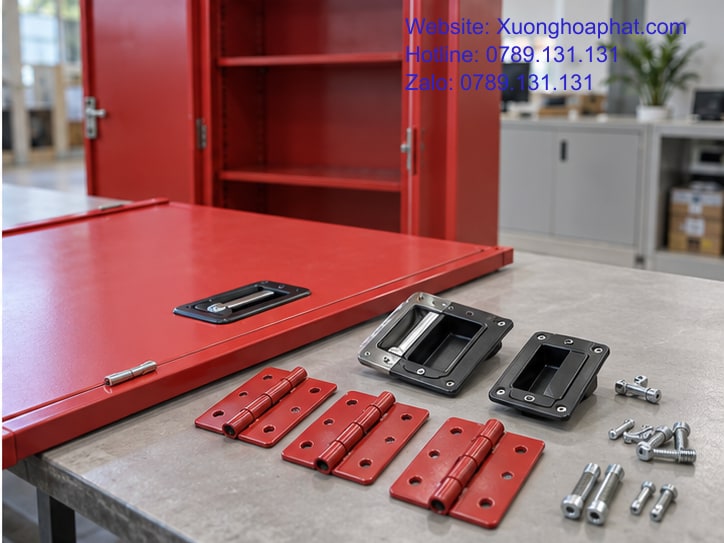 Giá Tủ Sắt Vệ Sinh PCCC: Tách Vỏ Tủ Và Các Khoản Đi Kèm 5 Phụ kiện và cánh tủ sắt dùng để đối chiếu cấu hình chào giá.