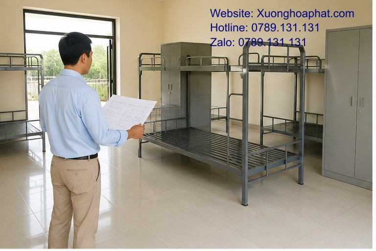 Cách Kiểm Tra Giường Bộ Đội Trước Khi Nghiệm Thu 2 Đối chiếu sơ đồ bố trí giường bộ đội trong phòng tập thể