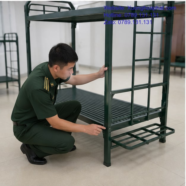 Cách Bố Trí Giường Chiến Sĩ Trong Phòng Ở Tập Thể 4 Kiểm tra khung thang và lan can giường chiến sĩ
