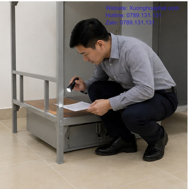Kiểm tra chân khung giường chiến sĩ công an
